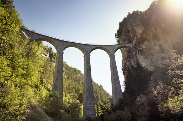 The Landwasser Viaduct is one of the highlights of the Alpine Circle road trip through Graubünden, Switzerland.