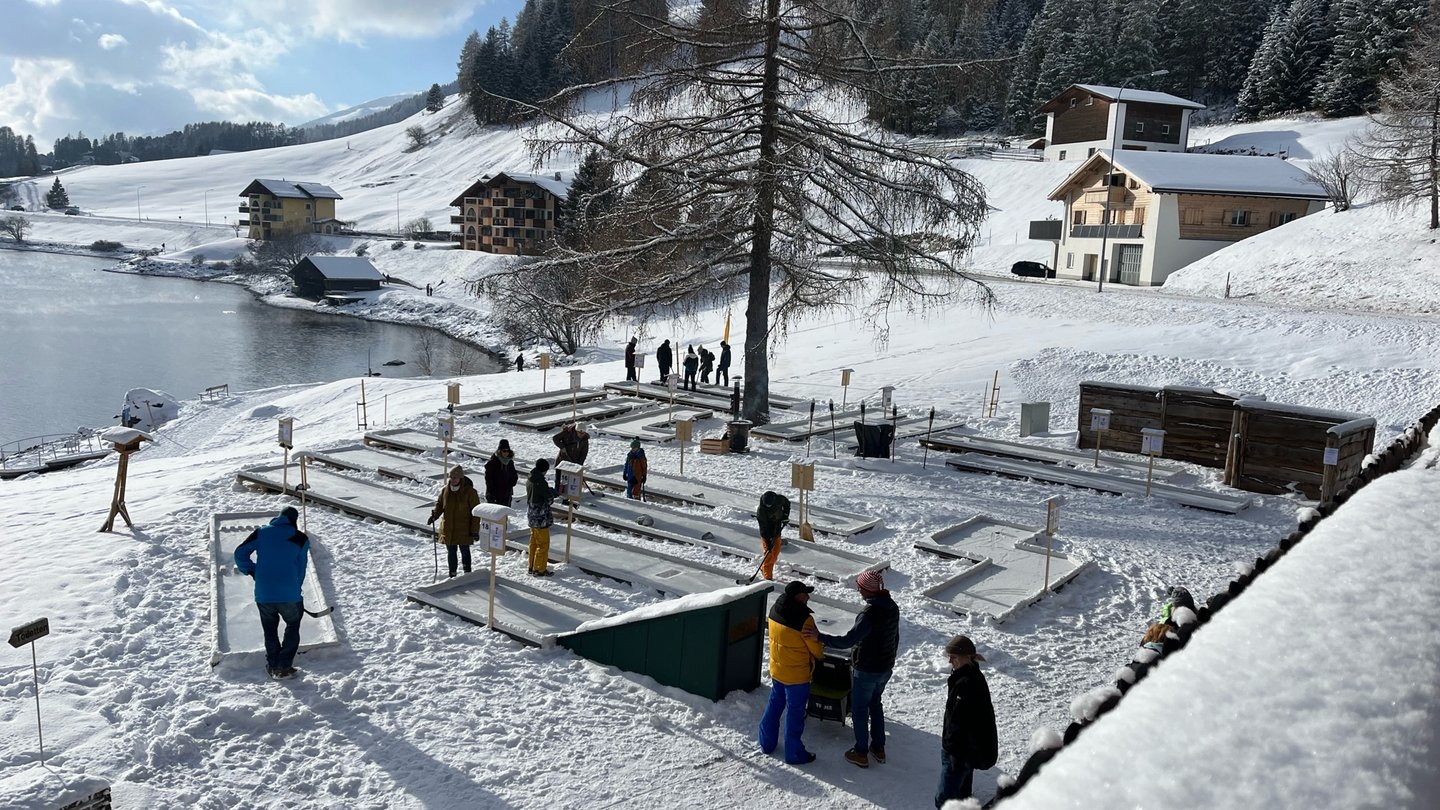 The ice mini-golf course at Lake Davos is open throughout the winter season.