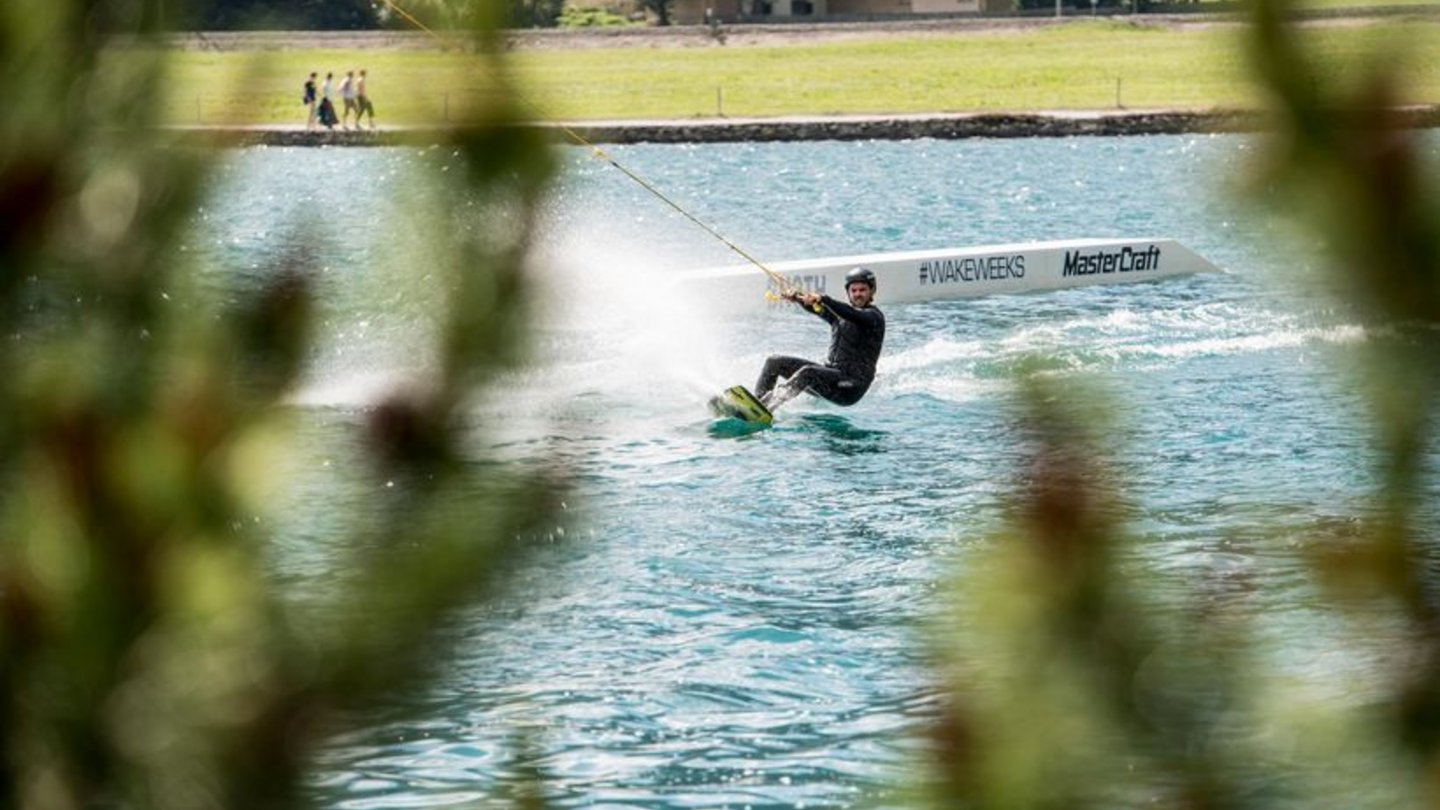 Wakeboarding on Lake Davos is a popular summer activity.
